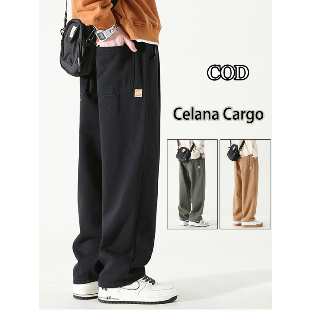 Cargo Pants Pria Regular Straight Loose Fit Pria Celana Cargo Panjang Celana Olahraga Cargo Pants ko