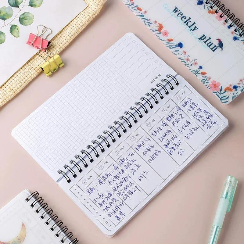 

50 Sheets Portable Weekly Planner Notepad Spiral Flip Notebook with To-Do List Grid Notes Mini Desk Organizer for School Office