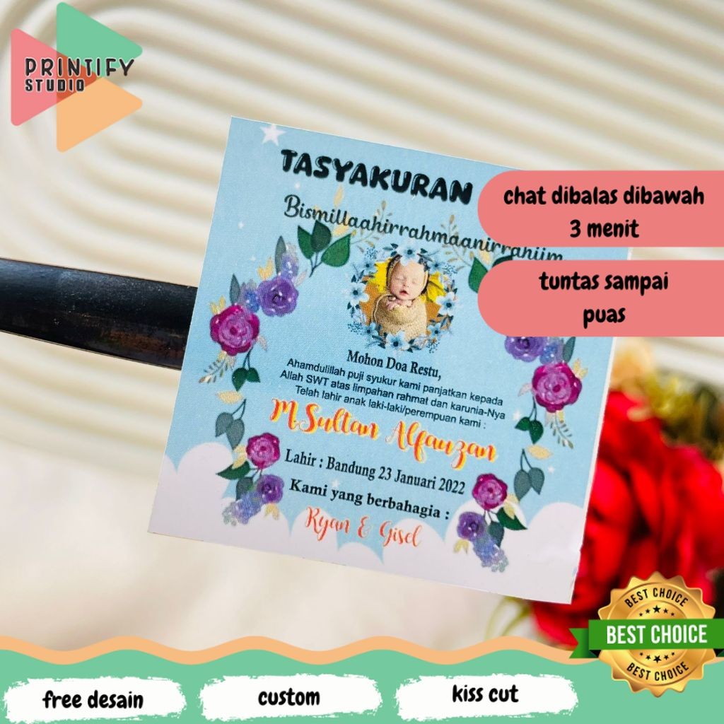 

Printify Print Stiker Tasyakuran Aqiqah Bayi Sticker Syukuran Aqiqah Anak Bentuk Kotak Uk. Kecil