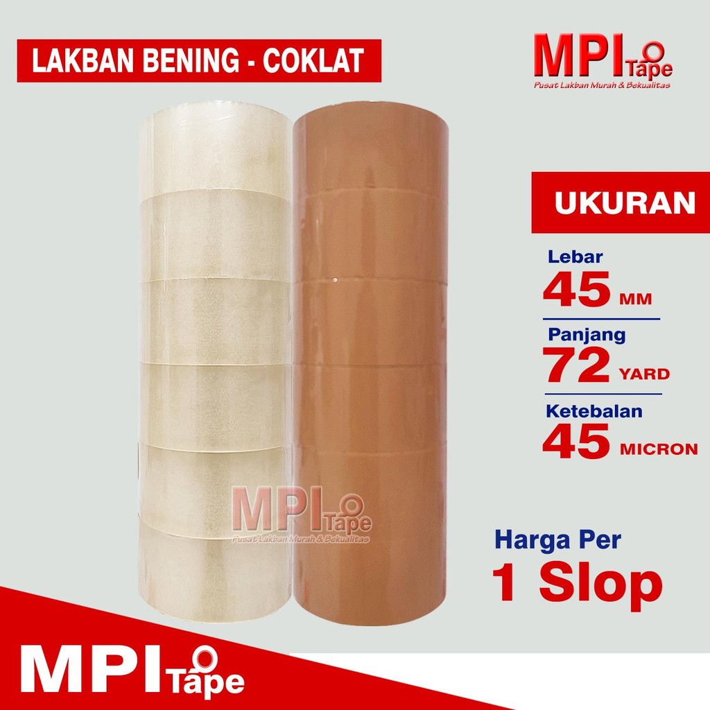 

1 Slop - Lakban Bening - Lakban Cokelat 45 mm x 72 Yard - Lakban Packing - MPI