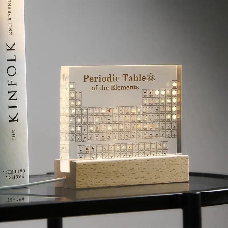 

Mendeleev Periodic Table Acrylic Print - Wooden Light Base Home Decor (Science Gift Idea with 83 Decorative Elements)