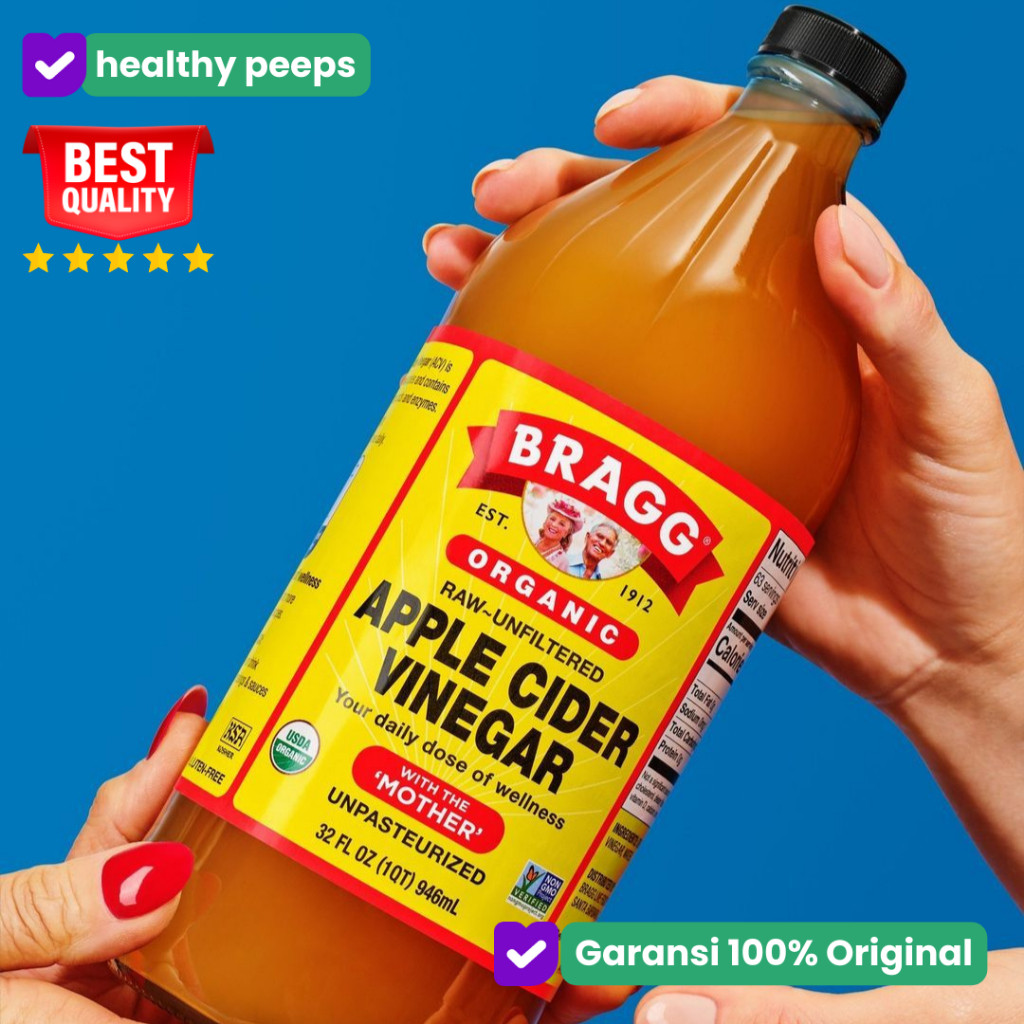 

Bragg cuka apel - apple cider vinegar with mother original 946ML - bragg cuka sari apel original asli murni organik untuk kesehatan , diet & toner wajah - obat pelancar lancar bab dewasa , maag / mag , gerd , asam lambung herbal