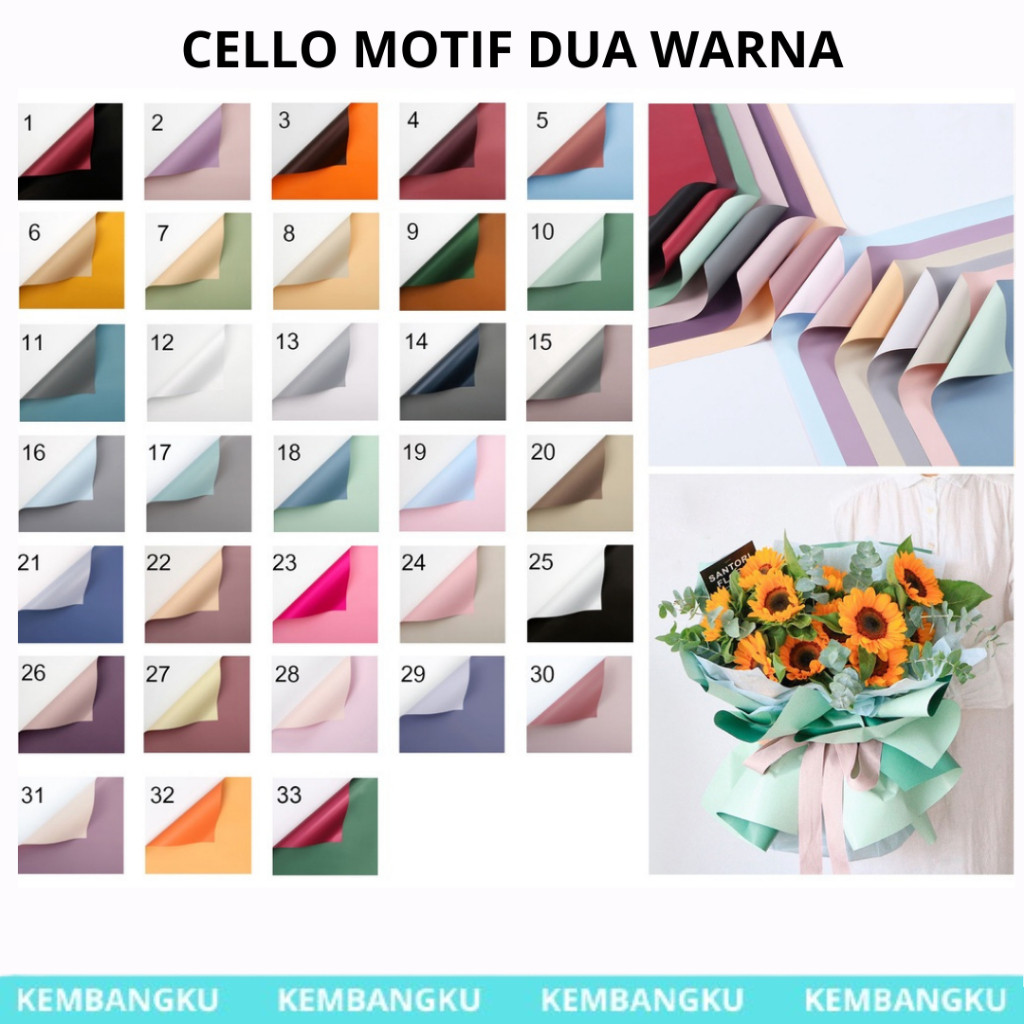 

(pack) Flower Wrapping Cellophane Bicolor Doff/Kertas Buket Dua Warna 20 lembar