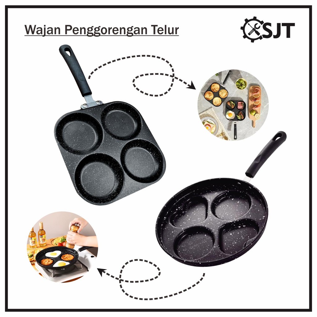 SJT - Wajan Teflon Penggorengan Telur Pancake 4 Lubang Non Stick Anti Lengket Wajan Bulat Love