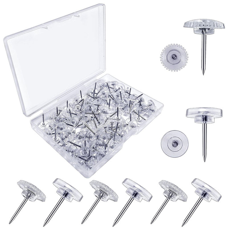 

50Pcs Clear Thumb Tacks for Wall Hangings Plastic Count Cork Board Flat Head Transparent Bulletin Posters