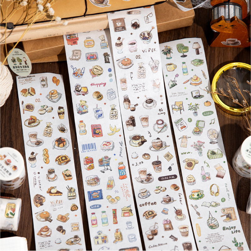 

200 cm/ Rolls INS Masking Tapes Coffe Bread Cafe Decorative Label Stickers for Journal Scrapbooking Diary Album Stationery Tape