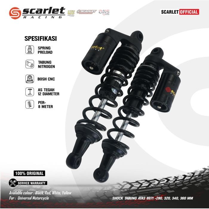 SCARLET RACING Shock Motor Skok Tabung Atas 8971 UK 280 320 340 360 MM - 340mm, Yellow