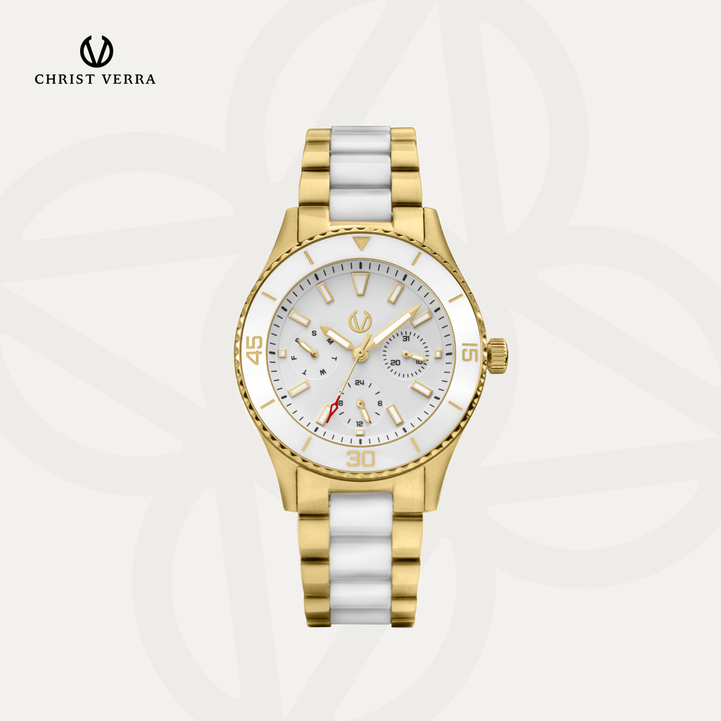 Christ Verra Casual Women's Watches Jam Tangan Wanita Tali Rantai Lady Bold CV 12351L-52 WHT