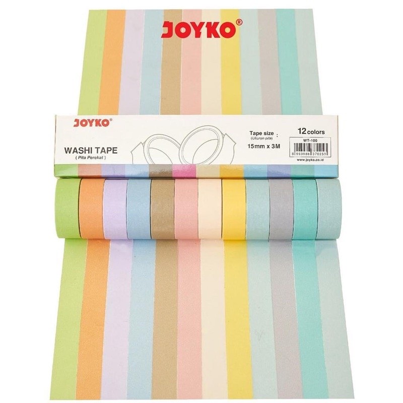 

(PERSET) Washi Tape Pita Perekat Selotip Kertas Warna Joyko WT-100 15 mm x 3 M