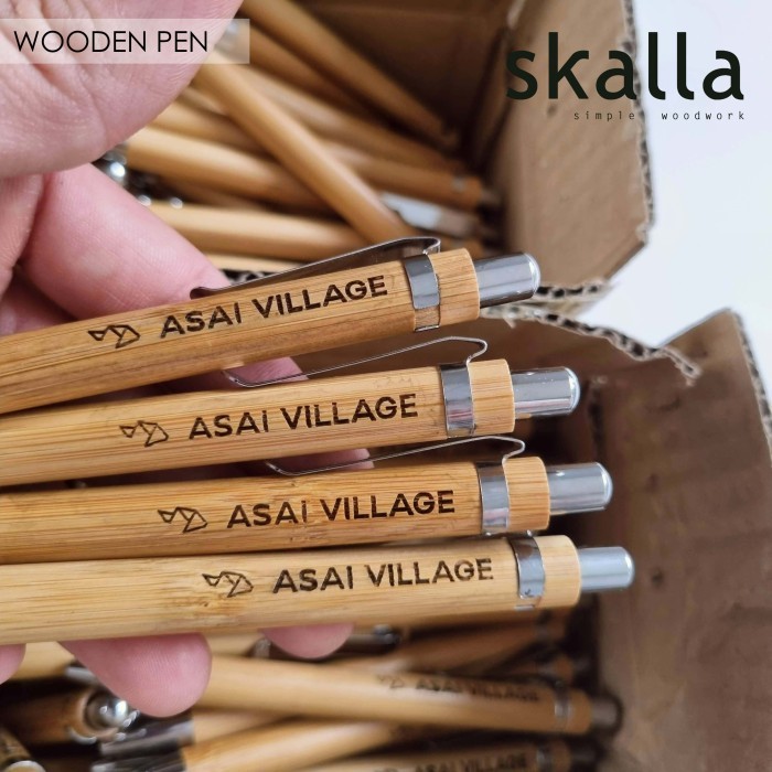 

Wooden pen ballpoint bolpen kayu souvenir gift custom nama pulpen bambu hadiah