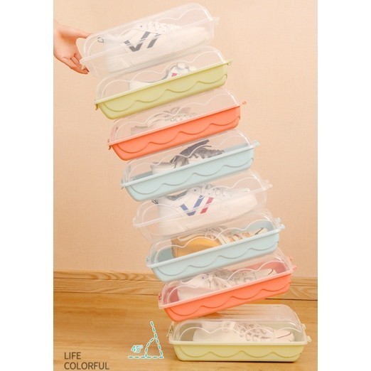 Box Sepatu Plastik / Penyimpanan Kotak Sepatu Shoes Storage Box - Biru