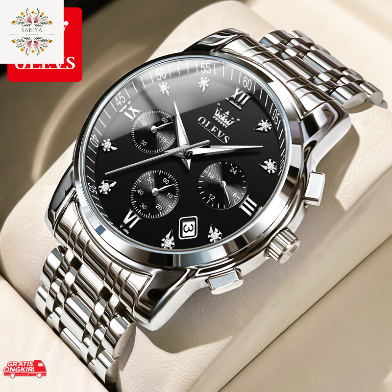 Jam Tangan Terkini / OLEVS Jam Tangan Pria Anti Air Original Stainless Steel Chrono Aktif Cowok Lumi