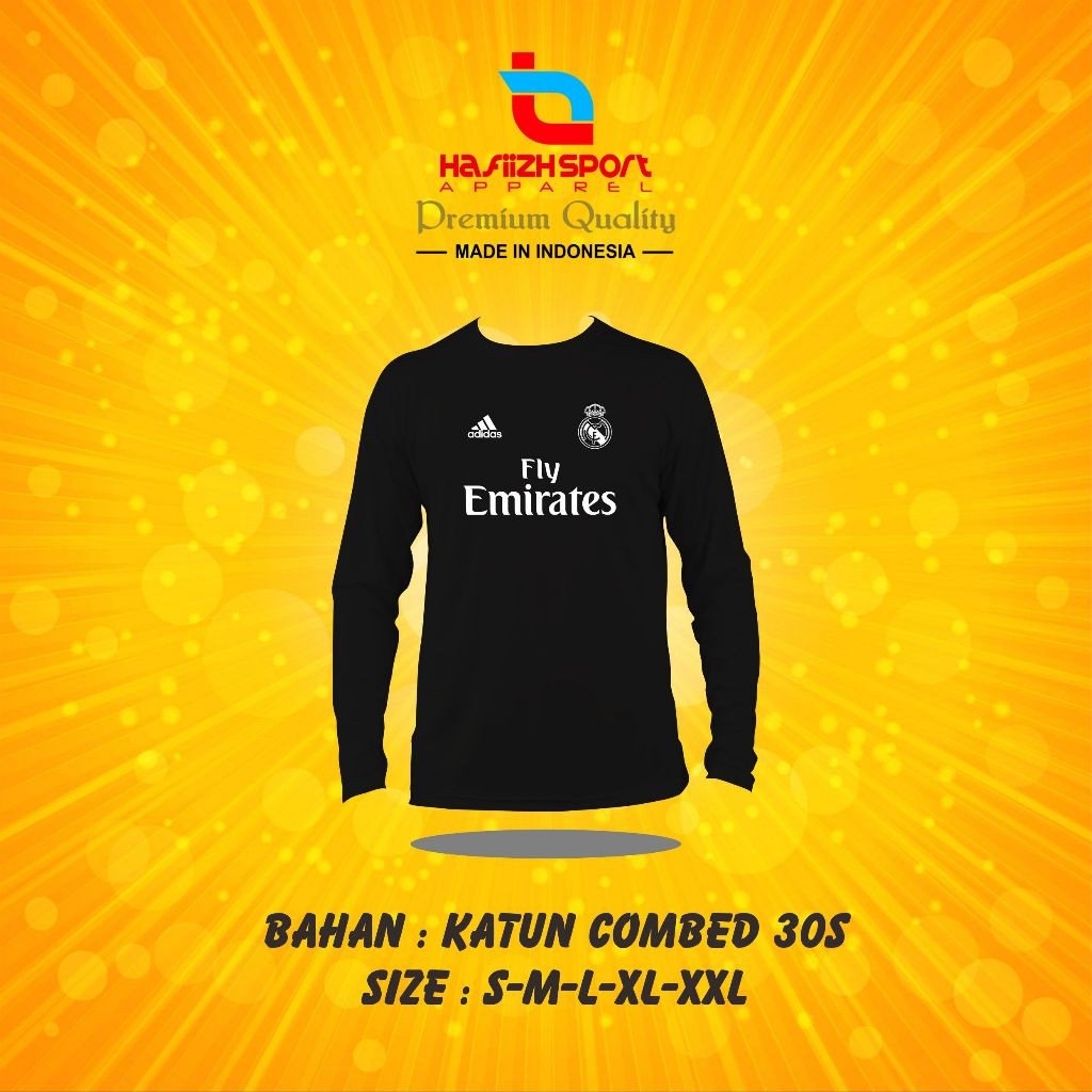 KAOS BAJU REAL MADRID FLY EMIRATES LENGAN PANJANG BAHAN PREMIUM