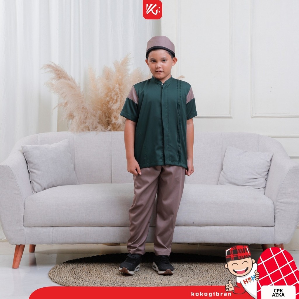 KokoGibran - Set Koko Celana Anak Lengan Pendek Untuk Usia 2-9 Tahun Hijau (AZKA)