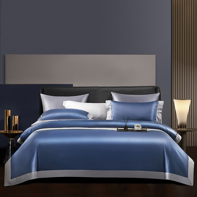 

High-end luxury household 200-count Pima cotton light luxury solid color four-piece set of cotton satin luxury villa room sample