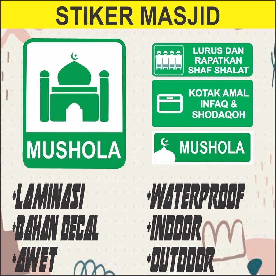 Stiker Sticker Masjid Mushollah Rapatkan Shaf, kotak Amal