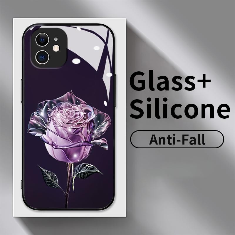 Casing For OnePlus Nord N20 SE HD Kaca Tempered Silikon Belakang Bunga Kristal Mawar Casing Keras