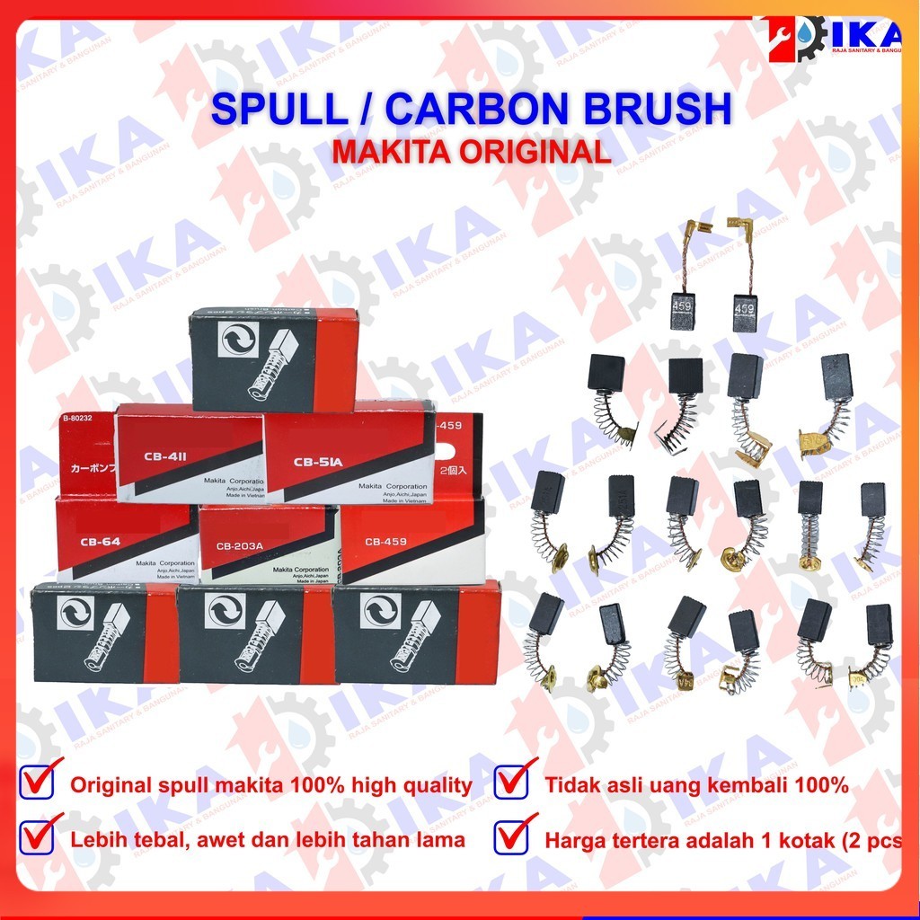 Spull Makita CB 153/ 51/ 64/ 100/ 411/ 41 / 259 / 203 / 250 / 408 carbon brush / arang kul bagus mrh