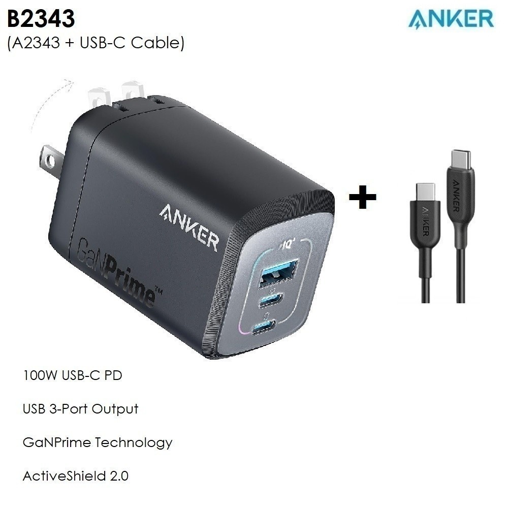 ANKER B2343 - ANKER PRIME 100W GaN Wall Charger - 3 Port Output