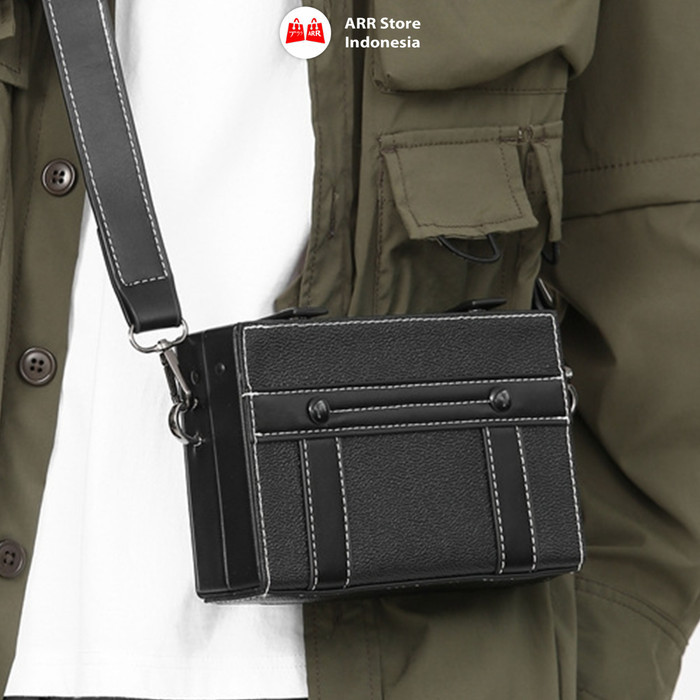 Tas Selempang Pria Kulit Tas Kulit Pria Tas Pria Model Kotak Bahan PU Leather T 0296 LB
