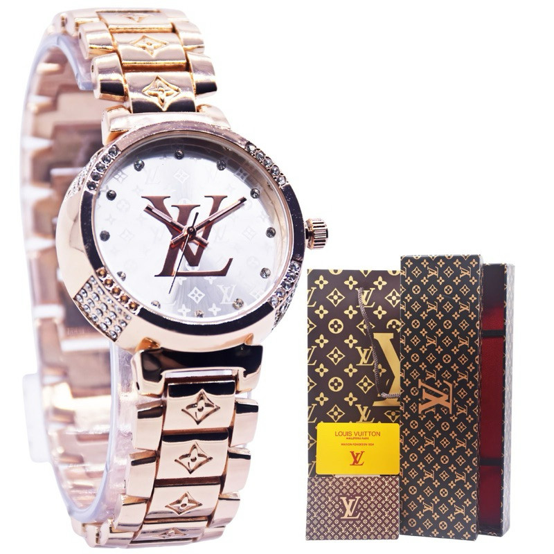 ( BISA COD ) Jam Tangan Wanita LOUIS VUITTON Rantai Stainless Steel Jam Tangan Fashion Cewek free bo