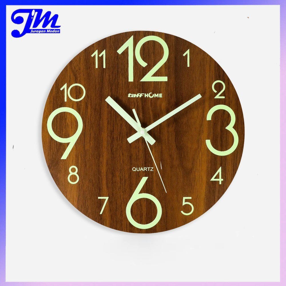 Jam Dinding Bulat Jam Dinding cahaya Jam Dinding Kayu Minimalis Quartz Luminous Glow in Dark 30cm