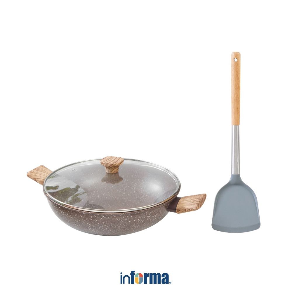 Informa Cooking Color Set 2 pcs Kira Wajan & Spatula - Cokelat Frypan Pan Masak Teflon Penggoreng Pe
