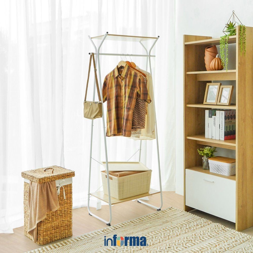 Informa Gantungan Pakaian Dengan Rak 2 Tingkat 179 cm Stand Hanger Gantungan Baju Berdiri Clothes Or