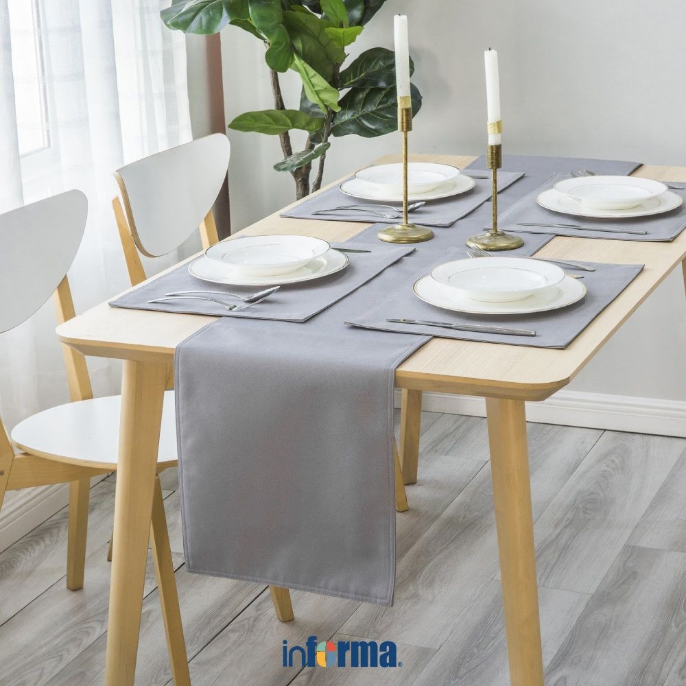 Informa 33x180 cm Table Runner Water Repelent - Abu-Abu Taplak Meja Tengah Serbaguna Dekorasi Ruang 