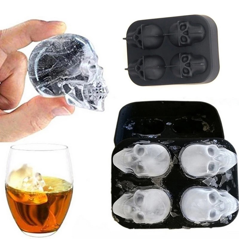 3D Skull Silicone Mold Ice Cube Tray Mould Ice Cube Maker Ice Ball Mold Whiskey Wine Cocktail Ice Cu