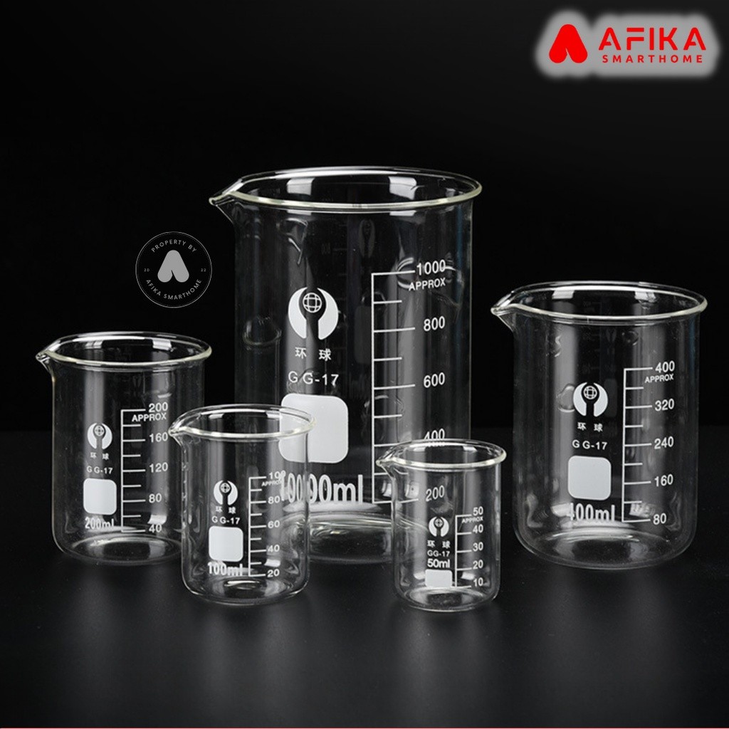 Gelas Ukur Lab Kimia Kaca Borosilicate Glass Berbagai Ukuran