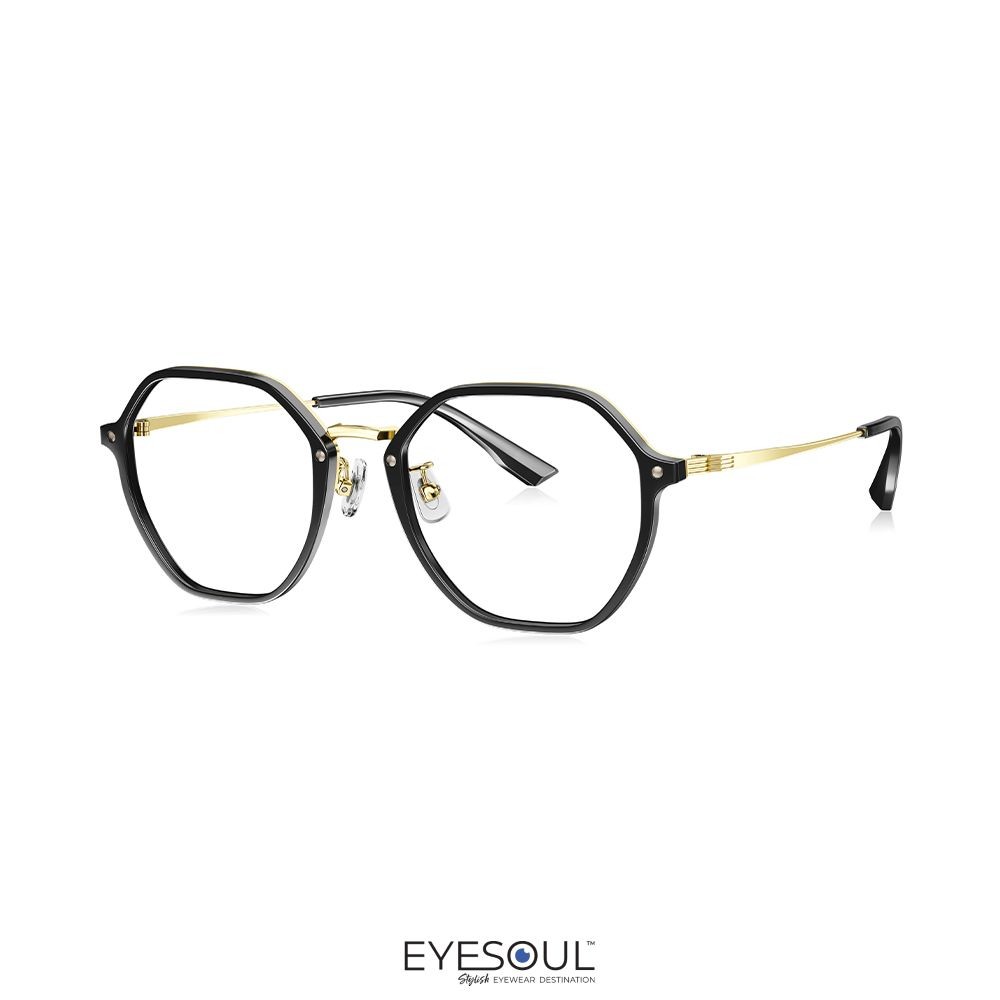 Parim Eyewear Kacamata Optical Hexagonal Titanium - Hitam/Gold