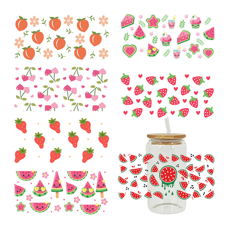 

UV DTF Transfer Sticker Fruits Strawberry For The 16oz Libbey Glasses Wraps Bottles Cup Can DIY Waterproof Custom Decals D15024