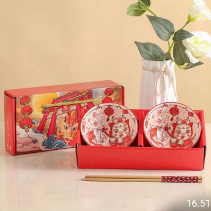 

Hampers Souvenir Kado CNY Imlek Mewah Elegan Set Parsel Mangkok Imlek - Set 2 Bowl-Naga
