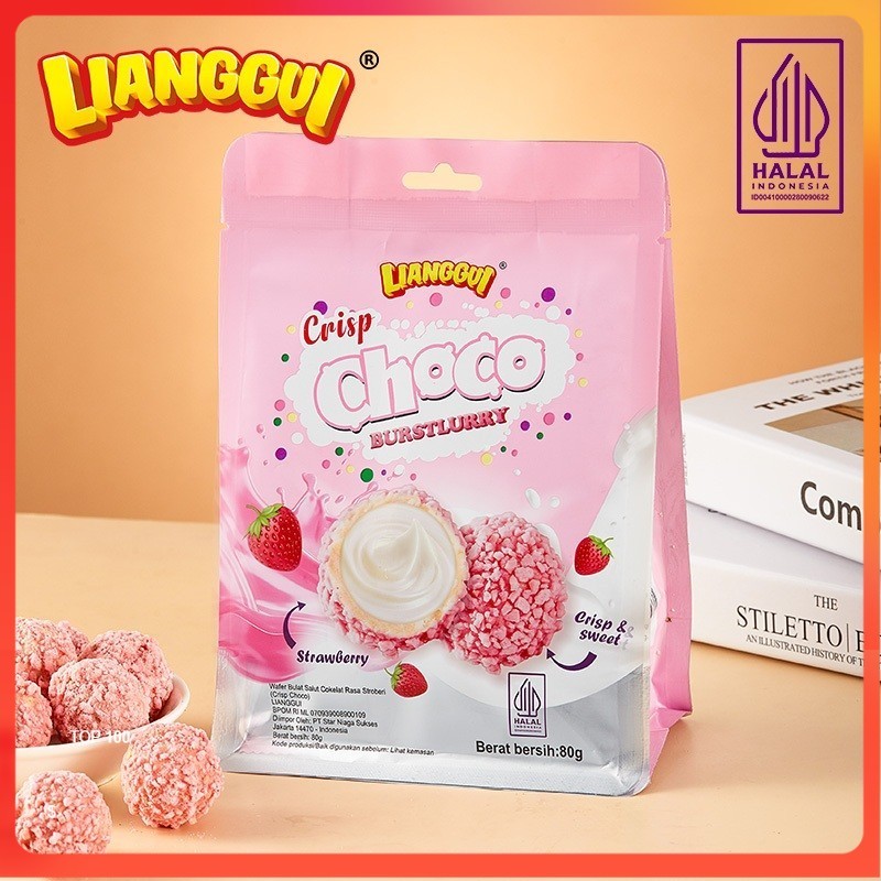 

[Pengiriman cepat] HALALLIANGGUI Crisp CHOCO COCONUT/ STRAWBERRY/ CHOCO & MILK BURSTLURRY CRISPY & SWEET Wafer Bulat Salut Chocolate