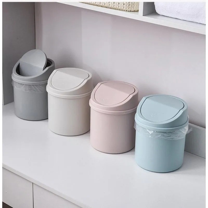 Mini Desktop Bin Small Trash Can Tube with Cover Bedroom Trash Can Garbage Can Clean Workspace Stora
