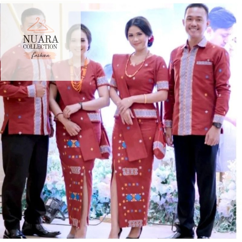 Baju adat toraja kemeja dan blouse rok baju tenun pabintik motif toraja bordir dan kain tebal ( untu