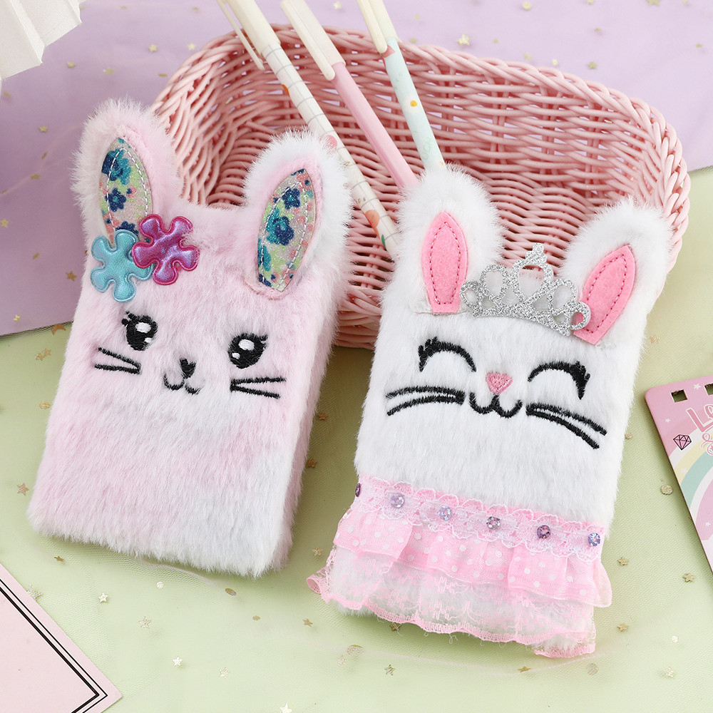 

Children'S New Cartoon Bunny Plush Notebook 80 Sheets Girl Portable Mini Pocket Book Student Small Diary Book