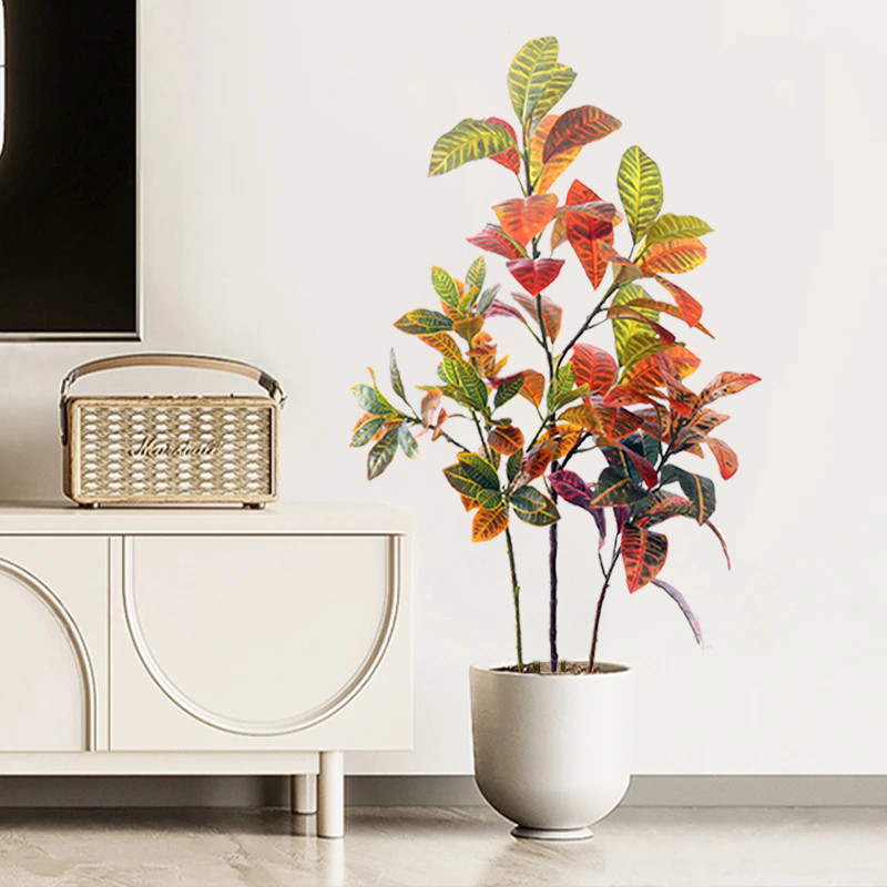 

30-100cm Large Artificial Tropical Rubber Plants Fake Ficus Tree Plastic Codiaeum Tree Leaves Autumn Leafs for Home Garden Decor