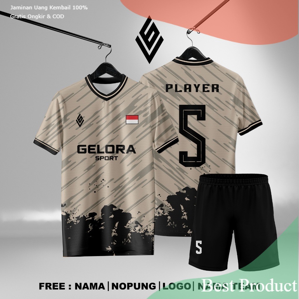 Jersey Futsal | Jersey Sepak Bola | Blue Flower Free Custom Name Set/ HITAM PUTIH KUNING