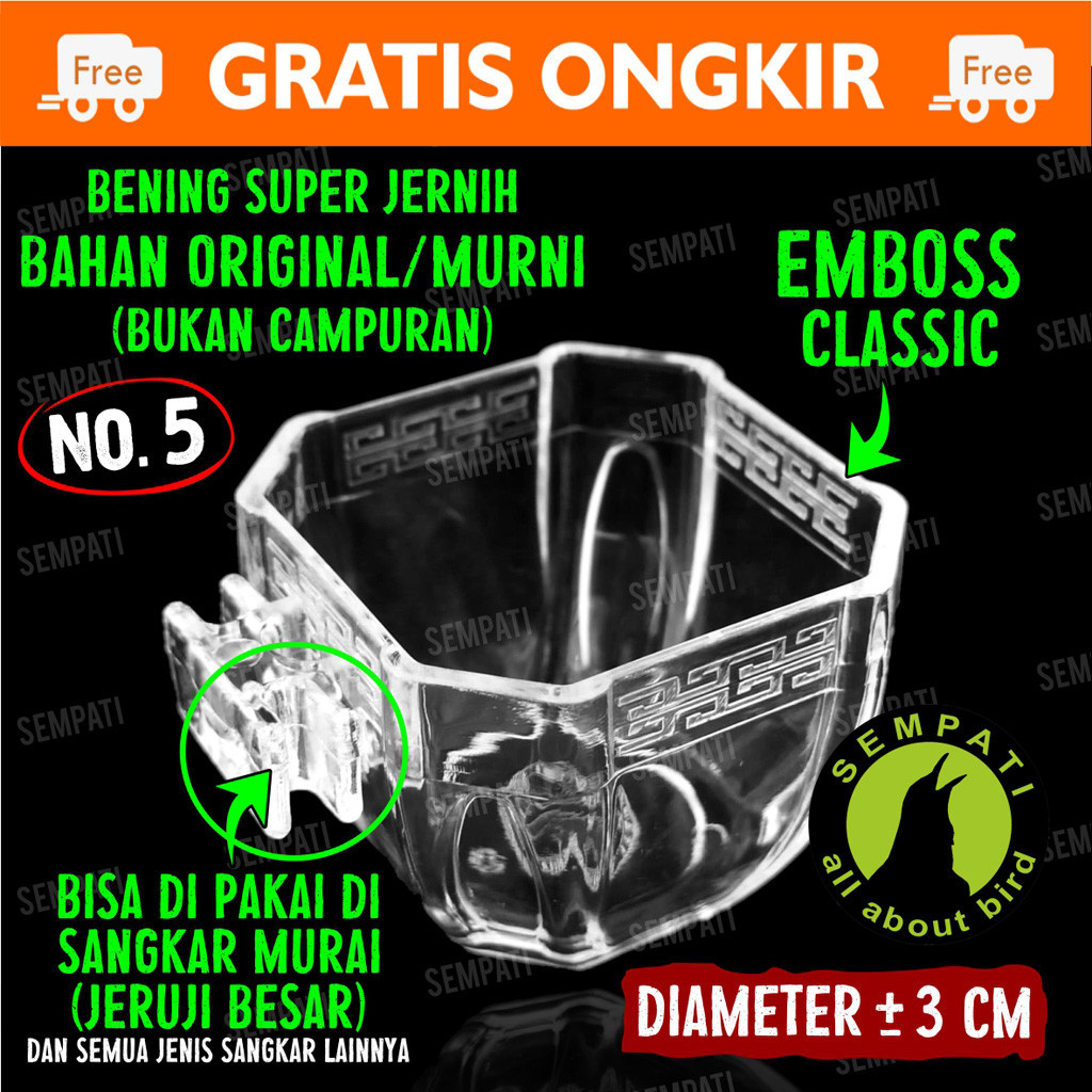 SEMPATI Cepuk Burung Cepuk Mika Segi 8 Delapan Mini Emboss Nomor 5 Cepuk Wadah Tempat Pakan Makan Mi