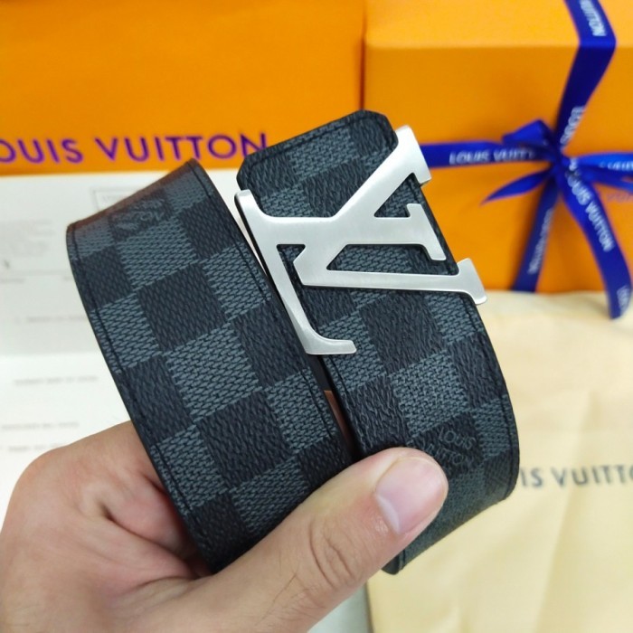 Ikat pinggang LV Belt Premium Mirror Original - Damier Graphite - kepala silver, 95cm celana 28 TMA