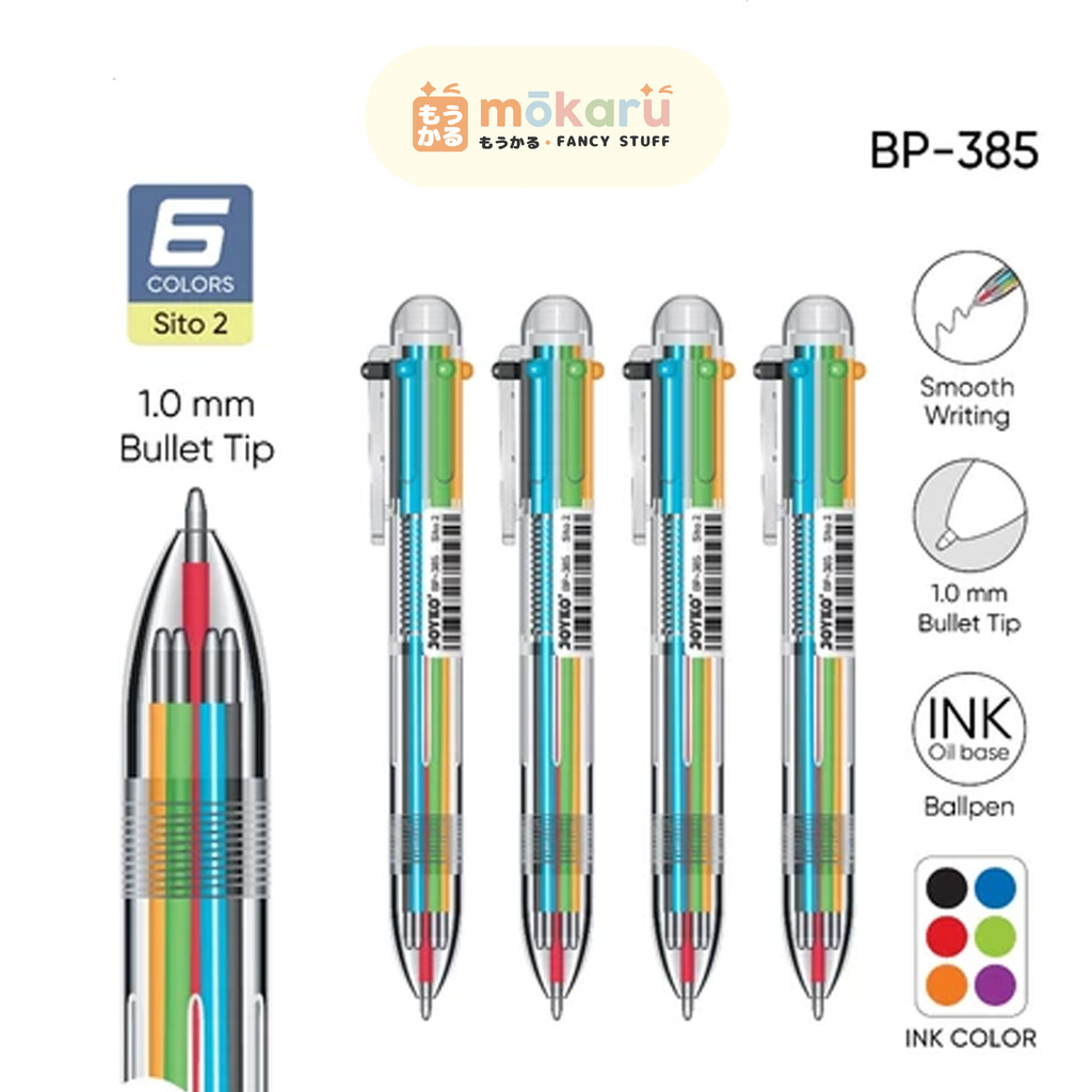 

Joyko Ballpen BP-385 SITO 2 Pulpen Cetek Retractable Transparant 6 Warna 1.0 Murah