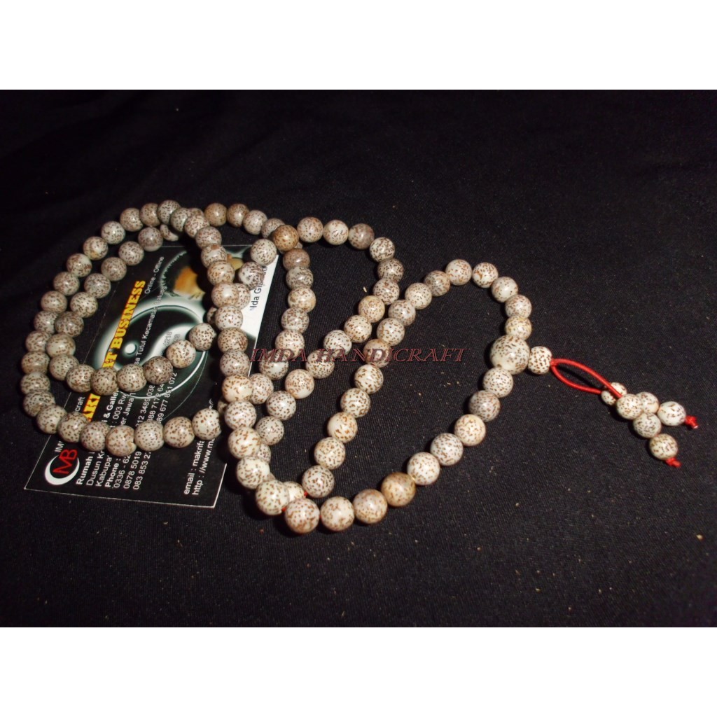 IMDA HANDICRAFT Japamala kalung tasbih bhuda biji rotan ukuran 108 biji 8 mm Kode KTBBR088