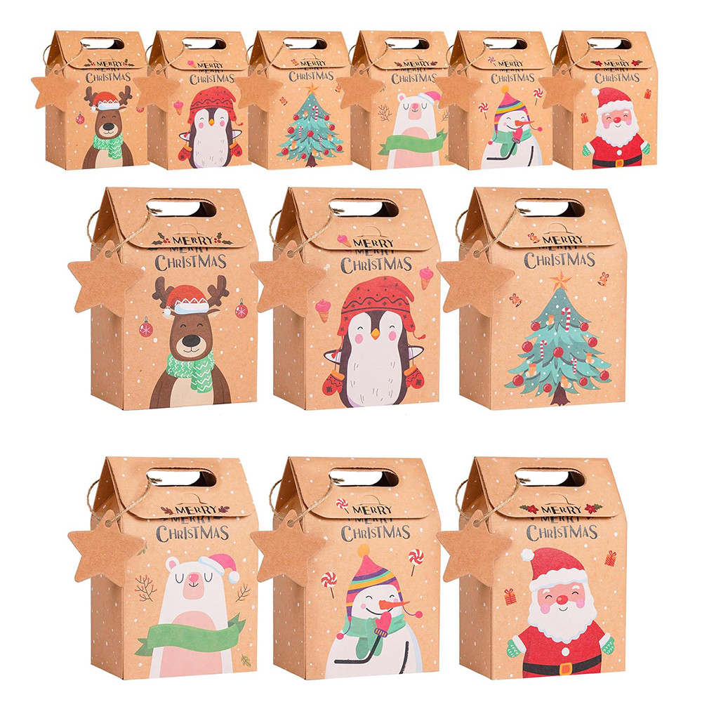 

Kraft Paper Gifts Boxes Xmas Cookies Candy Gift Bags Party Decorations Supplies Treat Boxes New Year Decor