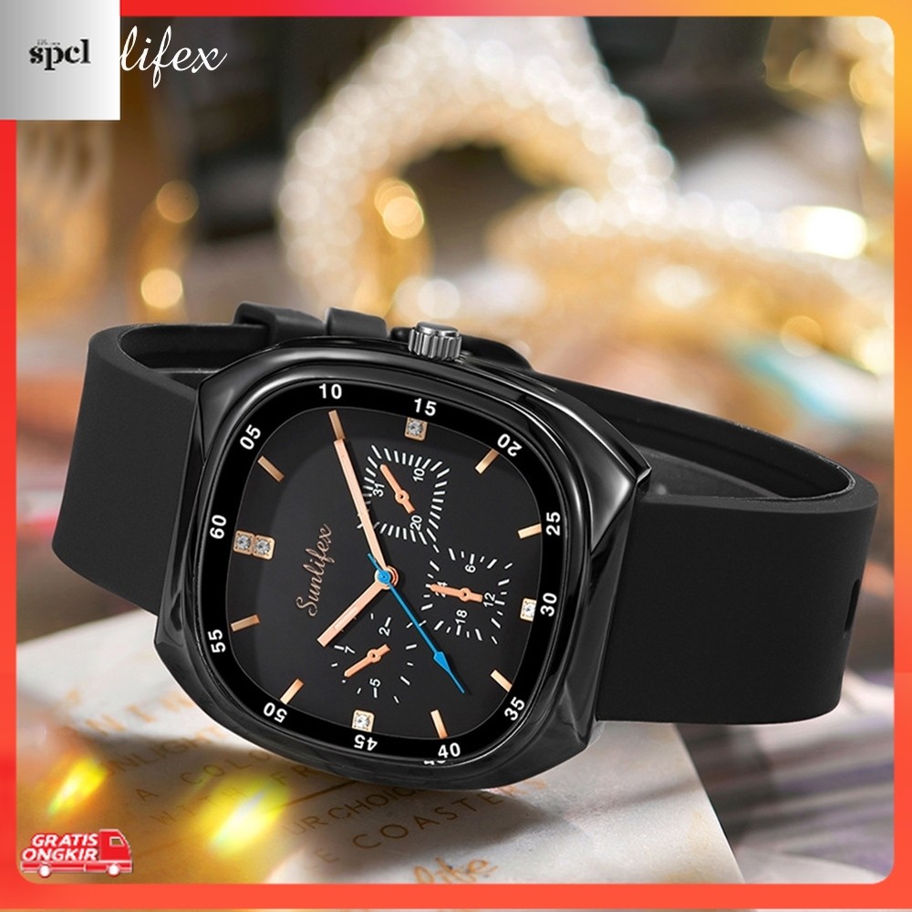 Jam Tangan Terkini / Sunlifex Jam Tangan Wanita Original 3107 Korea Anggun Mode Tali Silikon Jam Tan