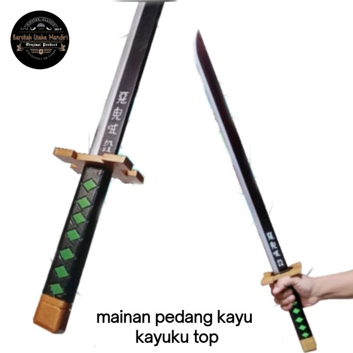 Mainan pedang kayu muichiro anime cosplay kimetsu no yaiba