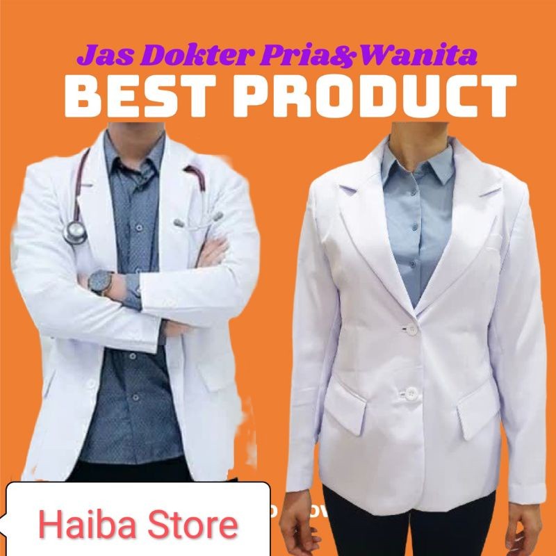 Blazer Putih Tulang Jas Dokter Pria Lengan Panjang