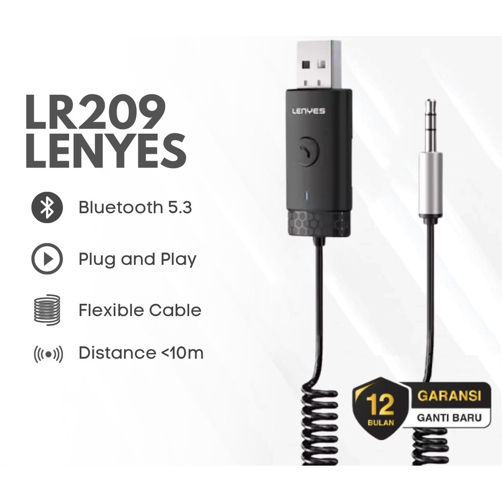 Lenyes Bluetooth Receiver 5.3 Colokan Aux 3.5mm dan Usb Untuk Speaker Mobil Pc / Laptop LR209
