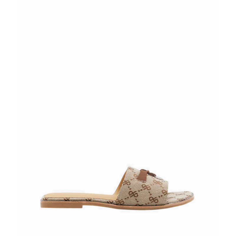 Pazzion Flat Sandals with Monogram Logo - Brown